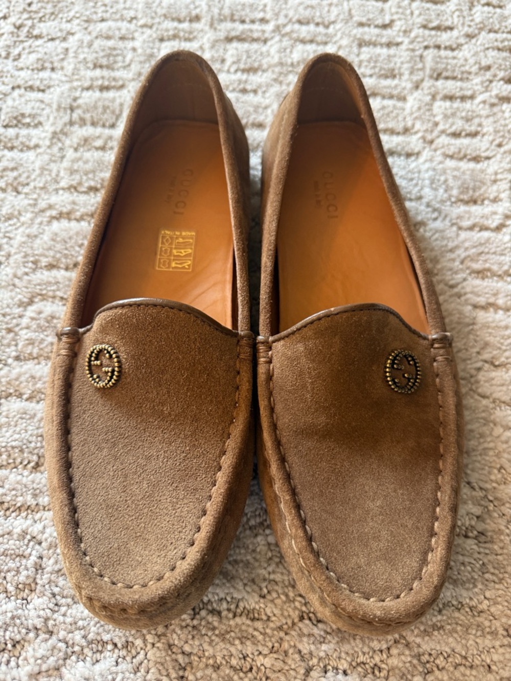Gucci Brown Suede Women's Loafers with GG Button Detail